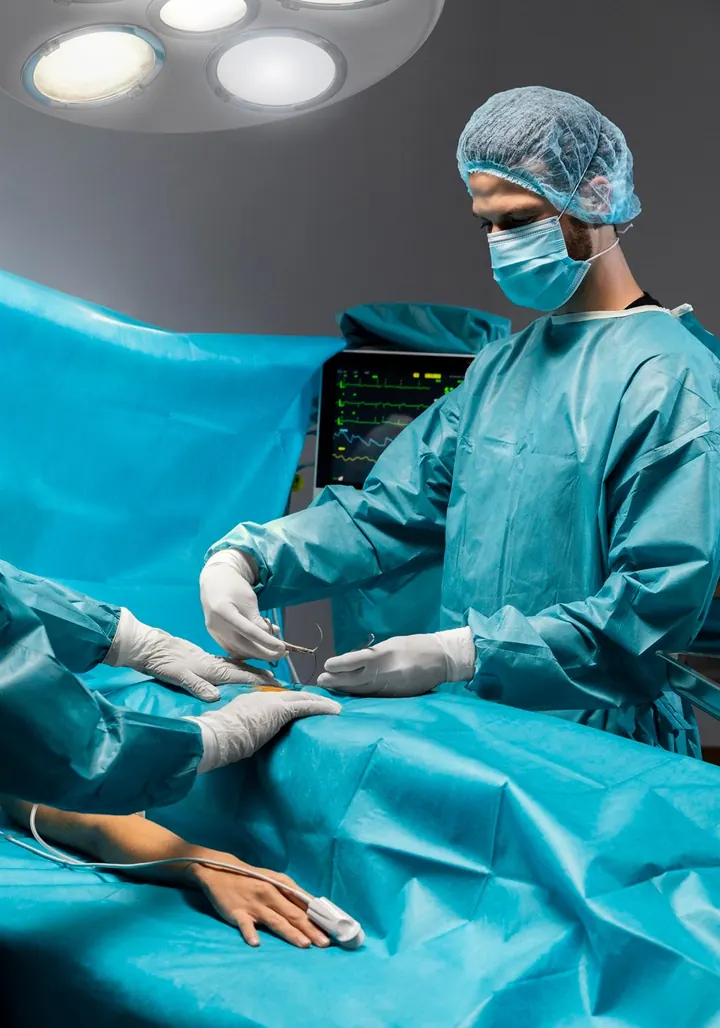 A surgeon preparing for a procedure in the operating theatre